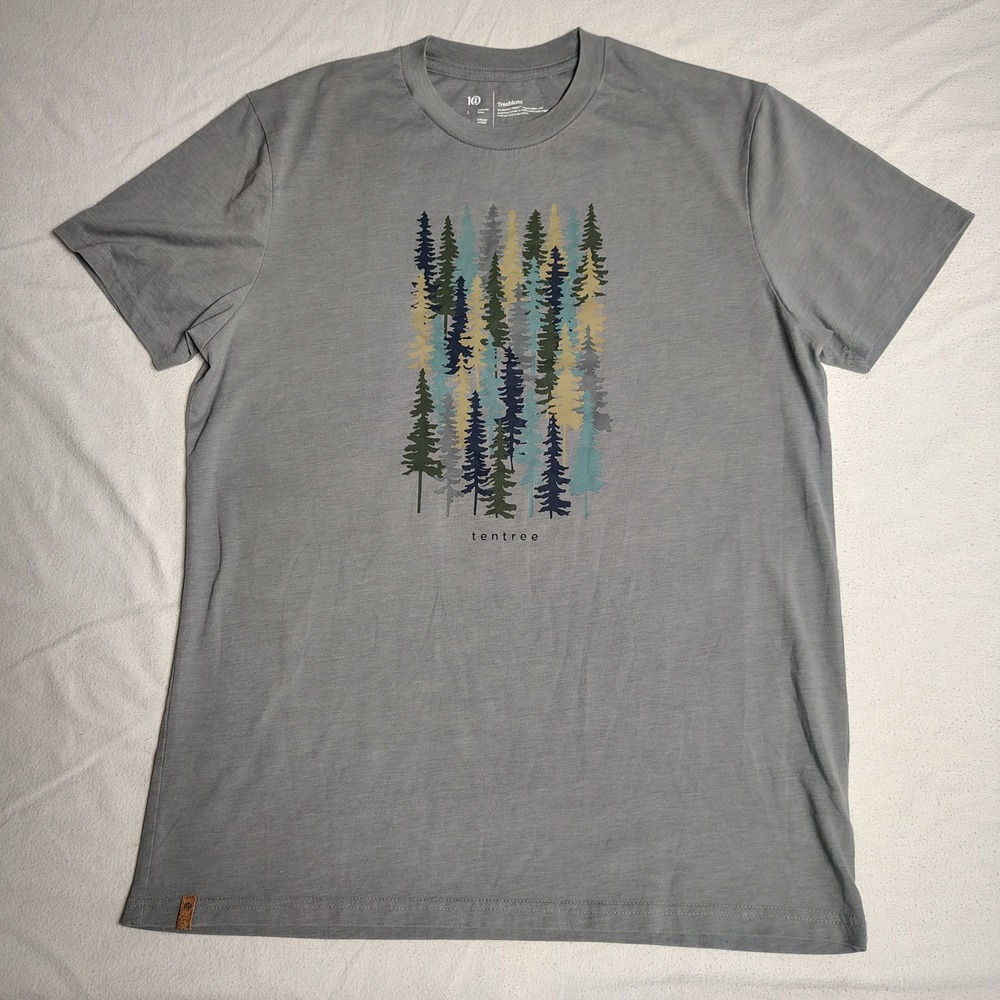 tentree Mens Treeblend Graphic T-Shirt Large Gray Eco-Friendly Pine Forest Tee